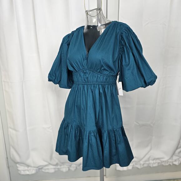 NWT Teal Empire Waist Puff Sleeve Dress Size M - Picture 6 of 12